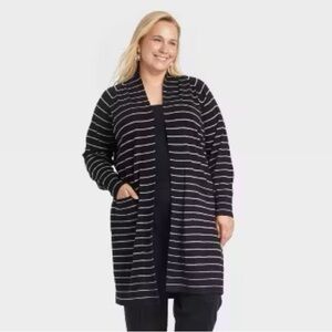 NWT CY Duster lightweight knit open cardigan black and white stripes size medium